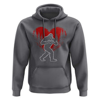 Funny Valentine Bigfoot in Love Heart Hand Sign Hoodie Romantic Sasquatch in Forest Valentines Day