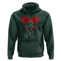 Funny Valentine Bigfoot in Love Heart Hand Sign Hoodie Romantic Sasquatch in Forest Valentines Day