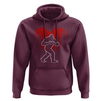 Funny Valentine Bigfoot in Love Heart Hand Sign Hoodie Romantic Sasquatch in Forest Valentines Day