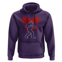 Funny Valentine Bigfoot in Love Heart Hand Sign Hoodie Romantic Sasquatch in Forest Valentines Day