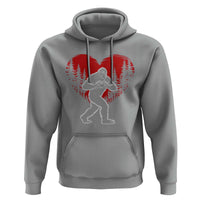 Funny Valentine Bigfoot in Love Heart Hand Sign Hoodie Romantic Sasquatch in Forest Valentines Day