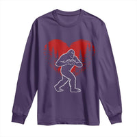 Funny Valentine Bigfoot in Love Heart Hand Sign Long Sleeve Shirt Romantic Sasquatch in Forest Valentines Day