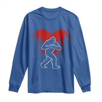 Funny Valentine Bigfoot in Love Heart Hand Sign Long Sleeve Shirt Romantic Sasquatch in Forest Valentines Day