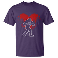 Funny Valentine Bigfoot in Love Heart Hand Sign T Shirt Romantic Sasquatch in Forest Valentines Day