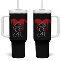 Funny Valentine Bigfoot in Love Heart Hand Sign Tumbler With Handle Romantic Sasquatch in Forest Valentines Day