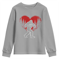 Funny Valentine Bigfoot in Love Heart Hand Sign Youth Sweatshirt Romantic Sasquatch in Forest Valentines Day