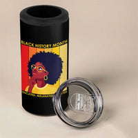 Black History Month Afro Woman 4 in 1 Can Cooler Tumbler Educated Melanated Elevated African American Empowerment