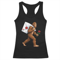 Funny Valentine Bigfoot with Heart Sack Bag Racerback Tank Top Romantic Sasquatch Love Letter Valentines Day