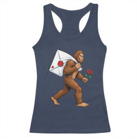 Funny Valentine Bigfoot with Heart Sack Bag Racerback Tank Top Romantic Sasquatch Love Letter Valentines Day