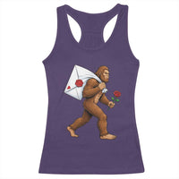 Funny Valentine Bigfoot with Heart Sack Bag Racerback Tank Top Romantic Sasquatch Love Letter Valentines Day