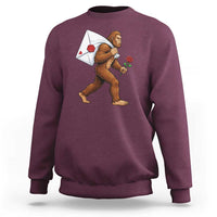 Funny Valentine Bigfoot with Heart Sack Bag Sweatshirt Romantic Sasquatch Love Letter Valentines Day