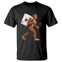 Funny Valentine Bigfoot with Heart Sack Bag T Shirt Romantic Sasquatch Love Letter Valentines Day