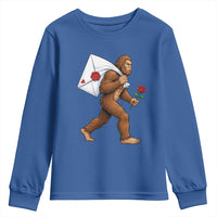 Funny Valentine Bigfoot with Heart Sack Bag Youth Sweatshirt Romantic Sasquatch Love Letter Valentines Day