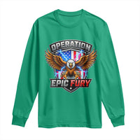 Operation Epic Fury Patriotic Bald Eagle Long Sleeve Shirt American Flag Shield Graphic Freedom Pride