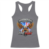 Operation Epic Fury Patriotic Bald Eagle Racerback Tank Top American Flag Shield Graphic Freedom Pride