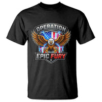 Operation Epic Fury Patriotic Bald Eagle T Shirt American Flag Shield Graphic Freedom Pride