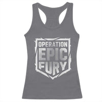 Operation Epic Fury Bold Tactical Shield Graphic Racerback Tank Top Strong Patriotic Statement Freedom Supporters