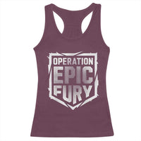 Operation Epic Fury Bold Tactical Shield Graphic Racerback Tank Top Strong Patriotic Statement Freedom Supporters