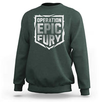 Operation Epic Fury Bold Tactical Shield Graphic Sweatshirt Strong Patriotic Statement Freedom Supporters