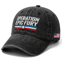 Operation Epic Fury Retro Patriotic Stripe Washed Cotton Baseball Cap Vintage American Strength Freedom Supporters