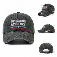 Operation Epic Fury Retro Patriotic Stripe Washed Cotton Baseball Cap Vintage American Strength Freedom Supporters