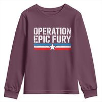 Operation Epic Fury Retro Patriotic Stripe Youth Sweatshirt Vintage American Strength Freedom Supporters