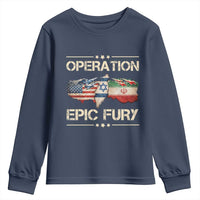 Operation Epic Fury USA Israel Youth Sweatshirt Patriotic Military Peace Through Strength