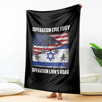 Operation Epic Fury Lions Roar Throw Blanket USA Israel Flag Freedom Defense