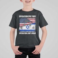 Operation Epic Fury Lions Roar T Shirt For Kid USA Israel Flag Freedom Defense