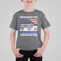 Operation Epic Fury Lions Roar T Shirt For Kid USA Israel Flag Freedom Defense