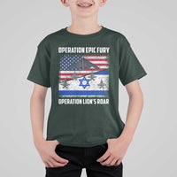 Operation Epic Fury Lions Roar T Shirt For Kid USA Israel Flag Freedom Defense