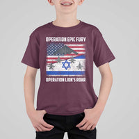 Operation Epic Fury Lions Roar T Shirt For Kid USA Israel Flag Freedom Defense