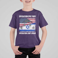 Operation Epic Fury Lions Roar T Shirt For Kid USA Israel Flag Freedom Defense