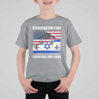 Operation Epic Fury Lions Roar T Shirt For Kid USA Israel Flag Freedom Defense