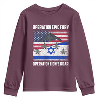 Operation Epic Fury Lions Roar Youth Sweatshirt USA Israel Flag Freedom Defense