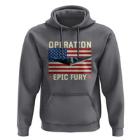 Operation Epic Fury Stealth Bomber American Flag Hoodie Powerful B2 Spirit USA Military Pride