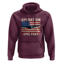 Operation Epic Fury Stealth Bomber American Flag Hoodie Powerful B2 Spirit USA Military Pride