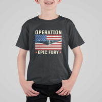 Operation Epic Fury Stealth Bomber American Flag T Shirt For Kid Powerful B2 Spirit USA Military Pride