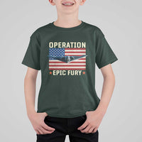 Operation Epic Fury Stealth Bomber American Flag T Shirt For Kid Powerful B2 Spirit USA Military Pride
