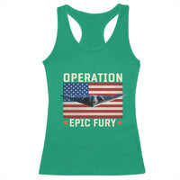 Operation Epic Fury Stealth Bomber American Flag Racerback Tank Top Powerful B2 Spirit USA Military Pride