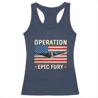 Operation Epic Fury Stealth Bomber American Flag Racerback Tank Top Powerful B2 Spirit USA Military Pride