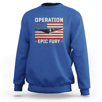 Operation Epic Fury Stealth Bomber American Flag Sweatshirt Powerful B2 Spirit USA Military Pride