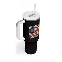 Operation Epic Fury Stealth Bomber American Flag Tumbler With Handle Powerful B2 Spirit USA Military Pride