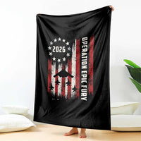 Operation Epic Fury 2026 American Flag Bomber Throw Blanket B2 Spirit Patriotic Air Dominance