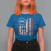 Operation Epic Fury 2026 American Flag Bomber T Shirt For Women B2 Spirit Patriotic Air Dominance