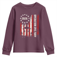 Operation Epic Fury 2026 American Flag Bomber Youth Sweatshirt B2 Spirit Patriotic Air Dominance
