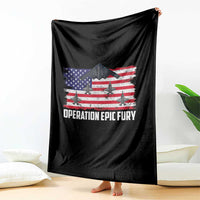 Operation Epic Fury Fighter Jet Formation American Flag Throw Blanket B12 Spirit USA Strength and Freedom