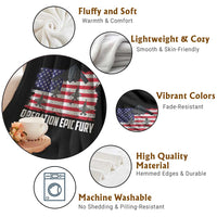 Operation Epic Fury Fighter Jet Formation American Flag Throw Blanket B12 Spirit USA Strength and Freedom