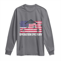 Operation Epic Fury Fighter Jet Formation American Flag Long Sleeve Shirt B12 Spirit USA Strength and Freedom