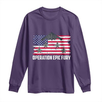 Operation Epic Fury Fighter Jet Formation American Flag Long Sleeve Shirt B12 Spirit USA Strength and Freedom